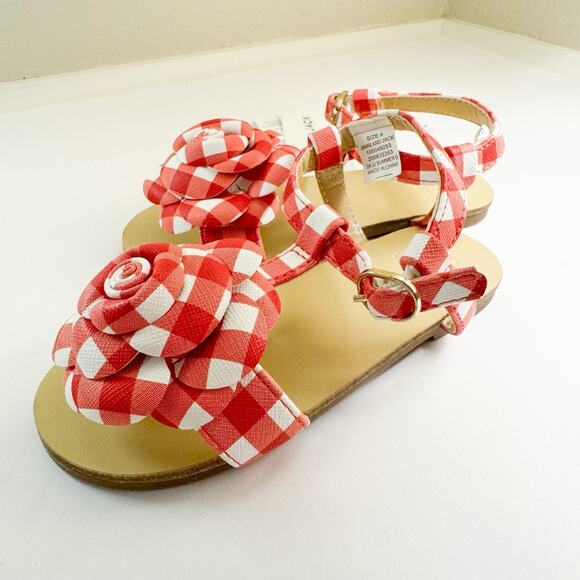 Janie & Jack Red Gingham Flower Sandals, 8T Toddler Girls NWT! - Picture 5 of 7